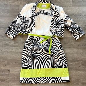 Fuzzi Black and White Patterned Dress with Neon Accents
